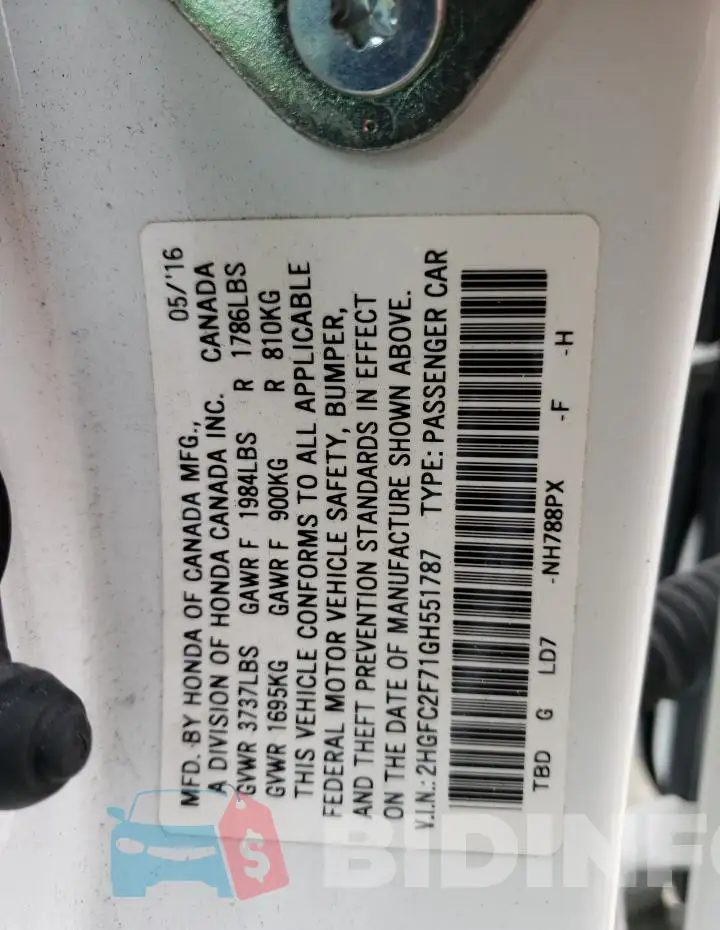 2HGFC2F71GH551787 Photo# 13