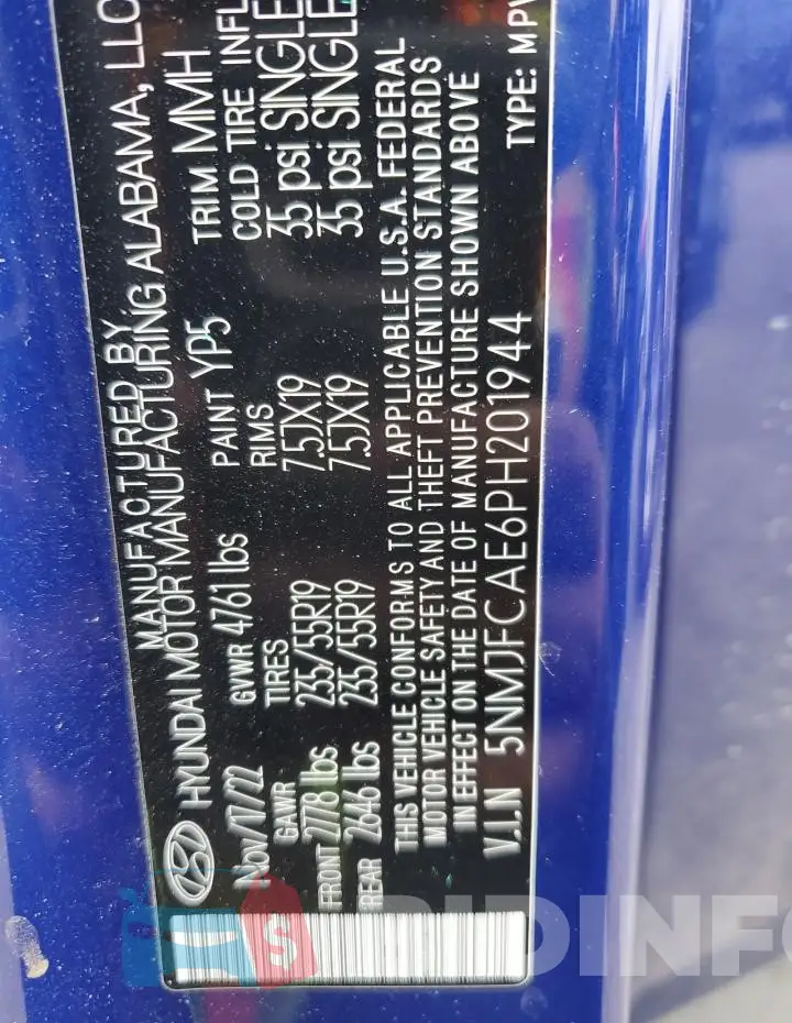 5NMJFCAE6PH201944 Photo# 12