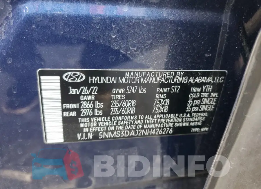 5NMS3DAJ2NH426276 Photo# 12