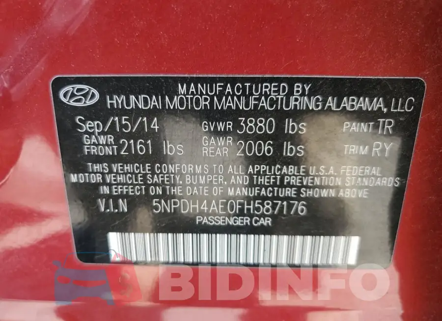 5NPDH4AE0FH587176 Photo# 13