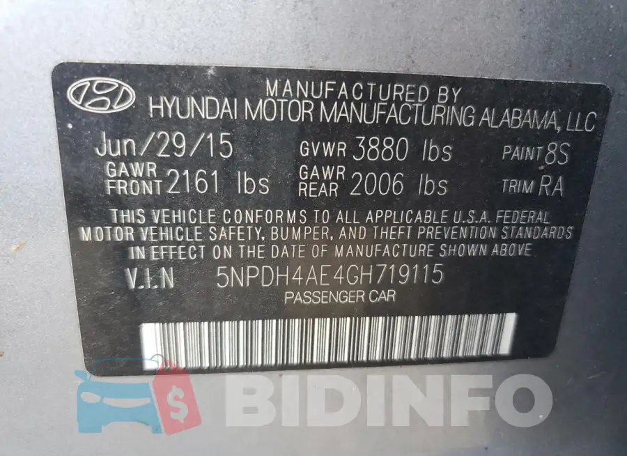 5NPDH4AE4GH719115 Photo# 13