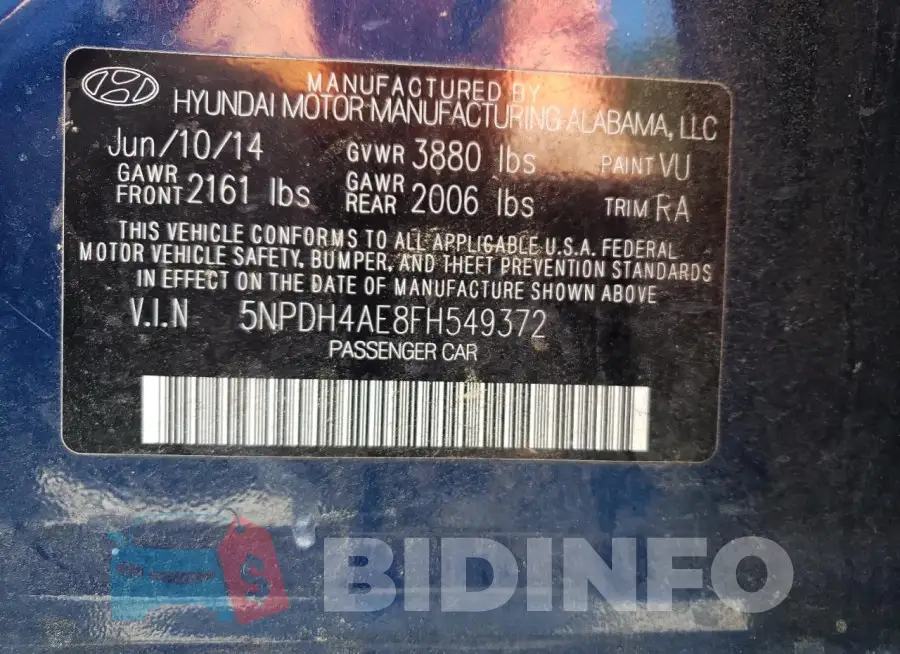 5NPDH4AE8FH549372 Photo# 12