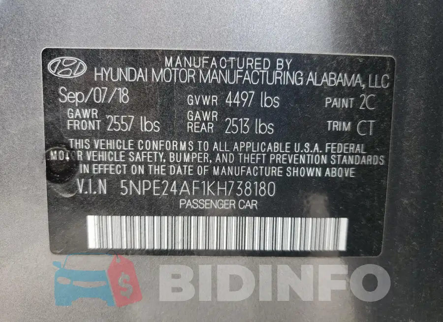5NPE24AF1KH738180 Photo# 12