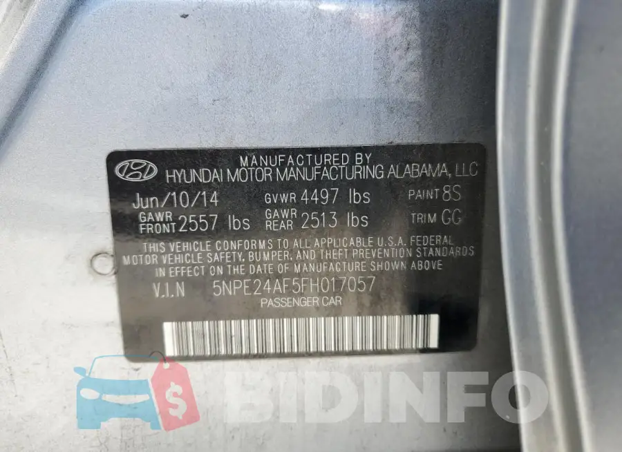 5NPE24AF5FH017057 Photo# 12