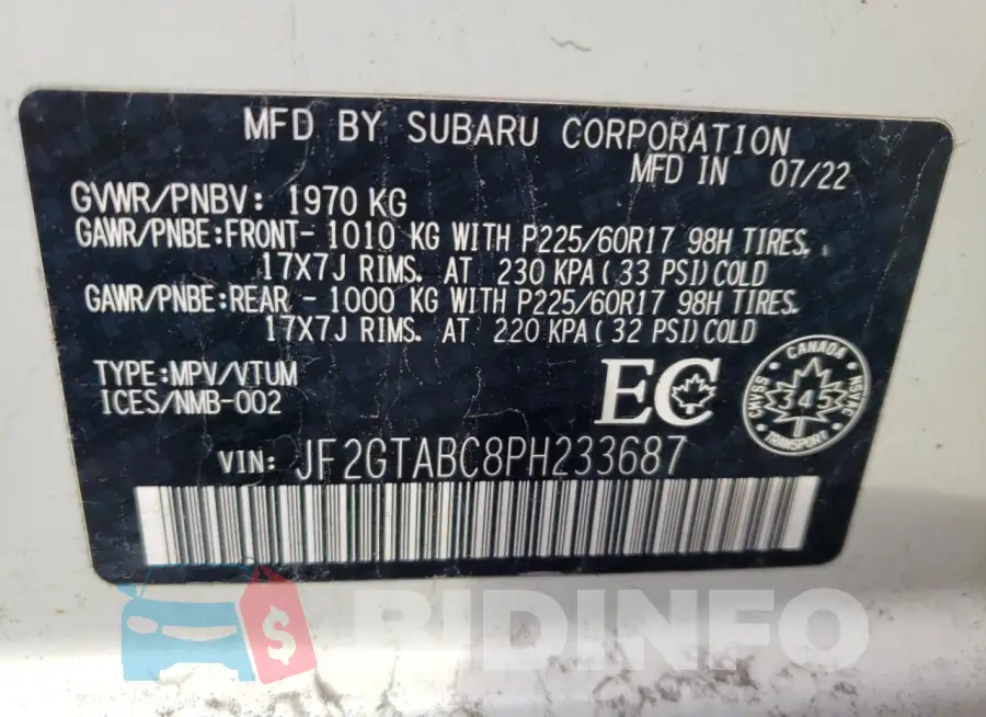 JF2GTABC8PH233687 Photo# 14