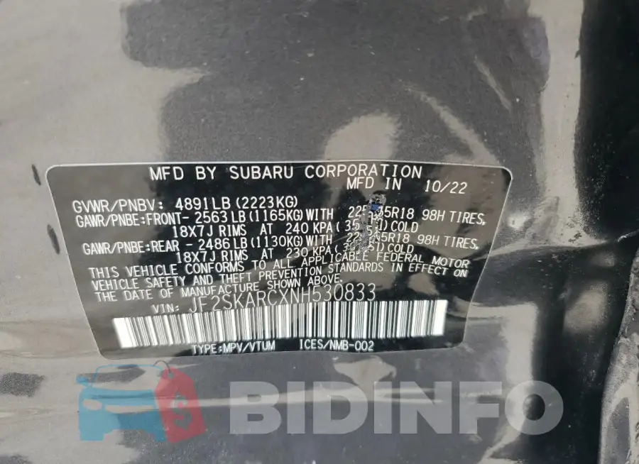 JF2SKARCXNH530833 Photo# 13