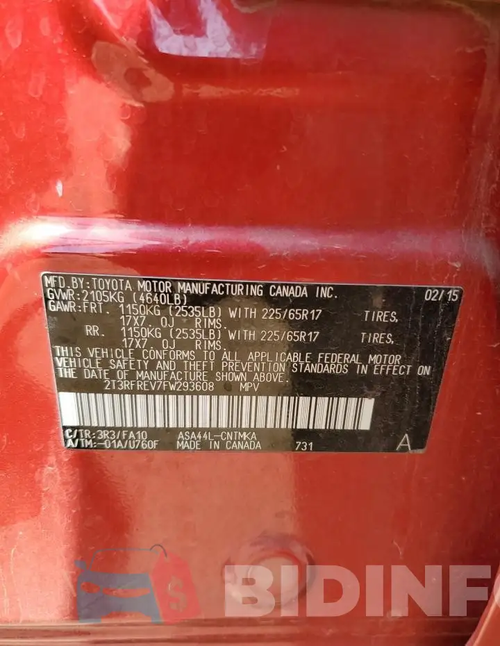 2T3RFREV7FW293608 Photo# 13