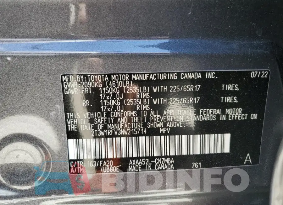 2T3W1RFV3NW215714 Photo# 12