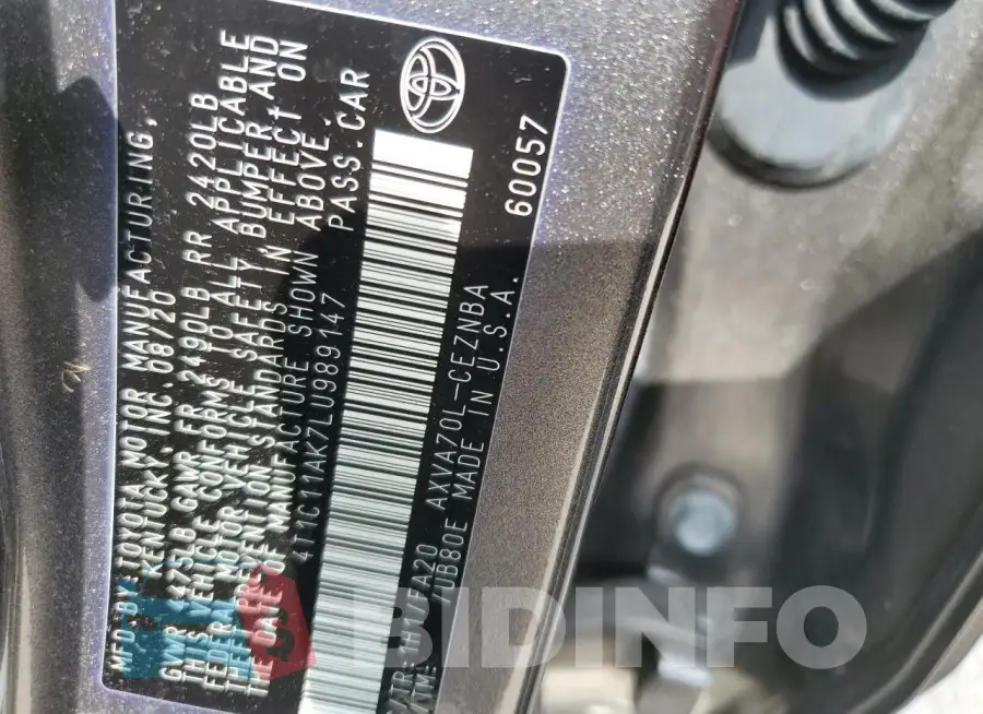 4T1C11AK7LU989147 Photo# 12