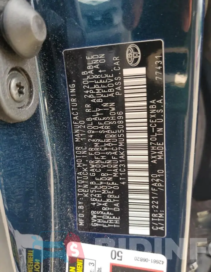 4T1C31AK7MU550896 Photo# 12