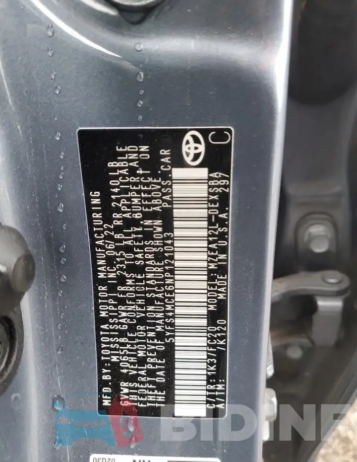 5YFS4MCE6NP121043 Photo# 13