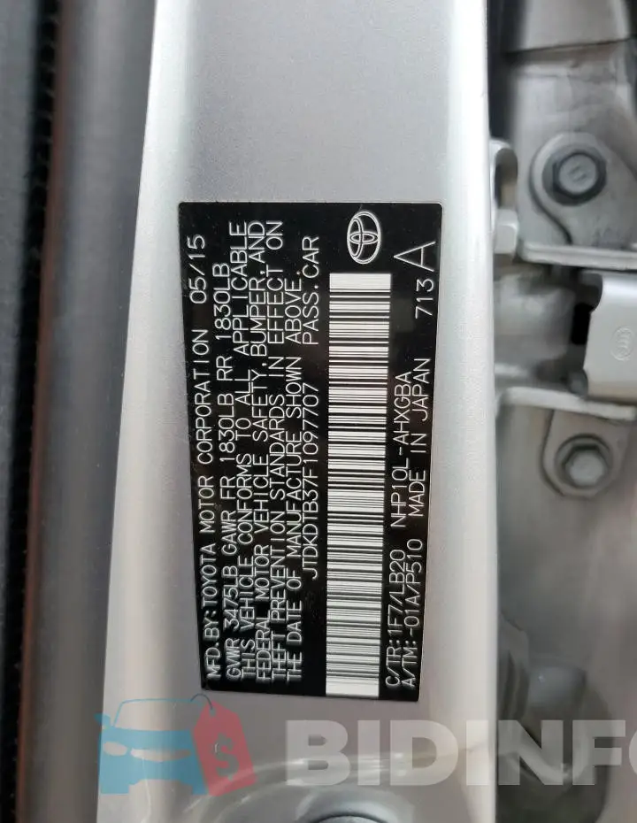 JTDKDTB37F1097707 Photo# 13