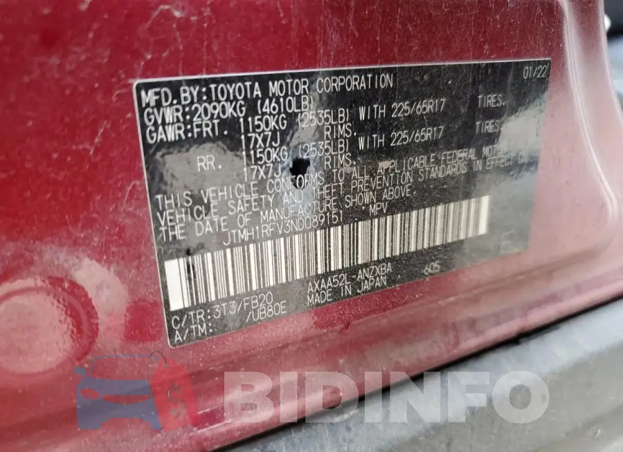 JTMH1RFV3ND089151 Photo# 13