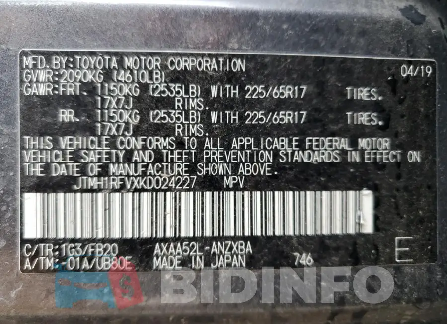 JTMH1RFVXKD024227 Photo# 13