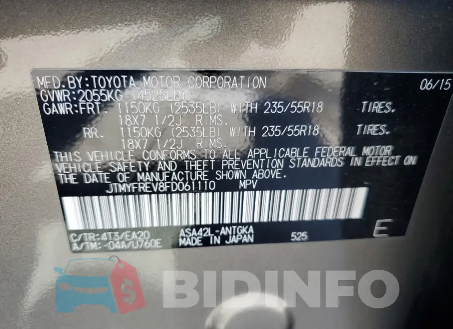 JTMYFREV8FD061110 Photo# 12