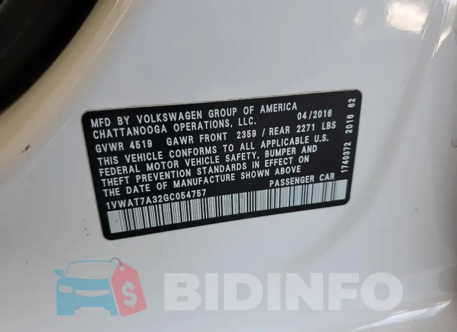 1VWAT7A32GC054757 Photo# 12