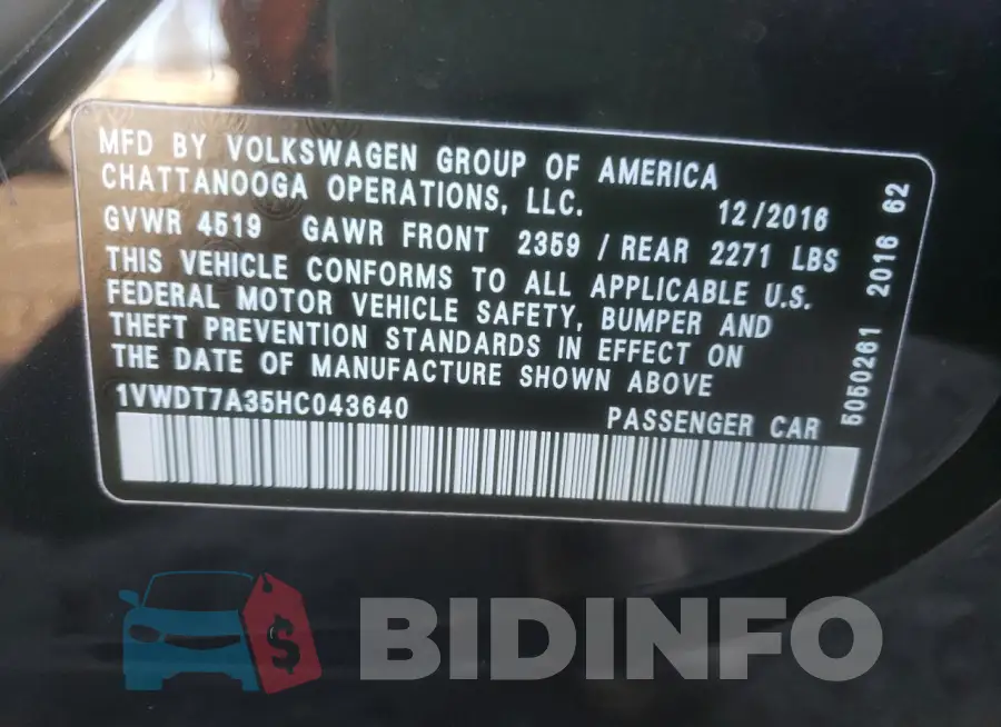 1VWDT7A35HC043640 Photo# 12