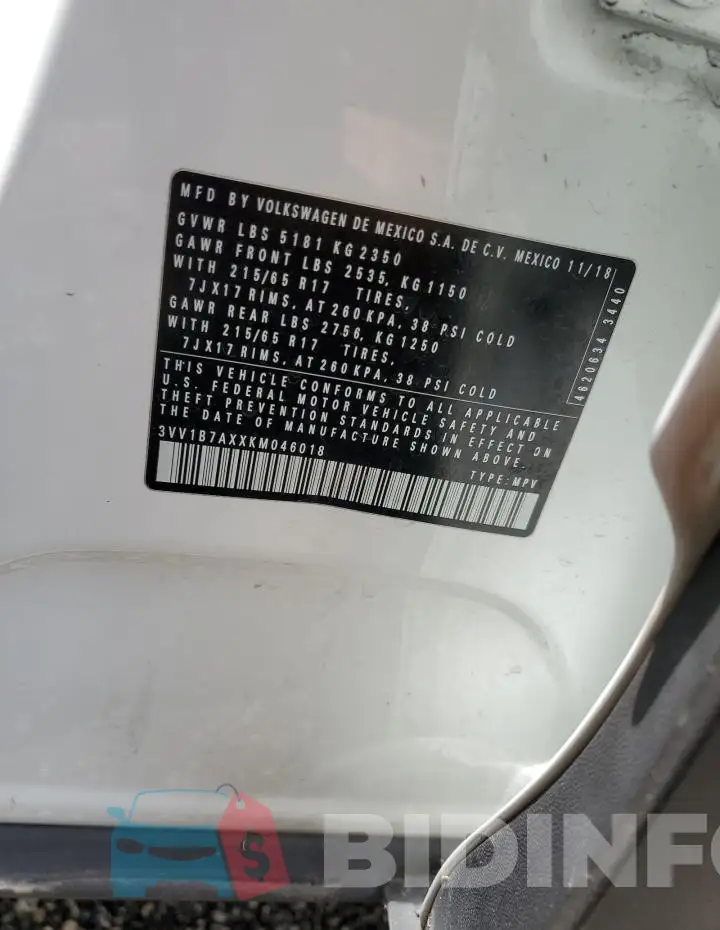 3VV1B7AXXKM046018 Photo# 14
