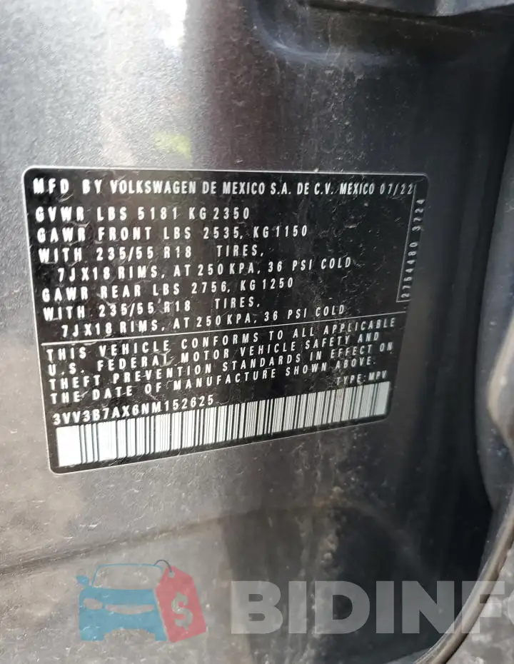 3VV3B7AX6NM152625 Photo# 13