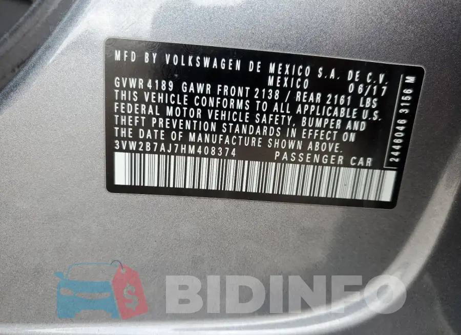 3VW2B7AJ7HM408374 Photo# 13