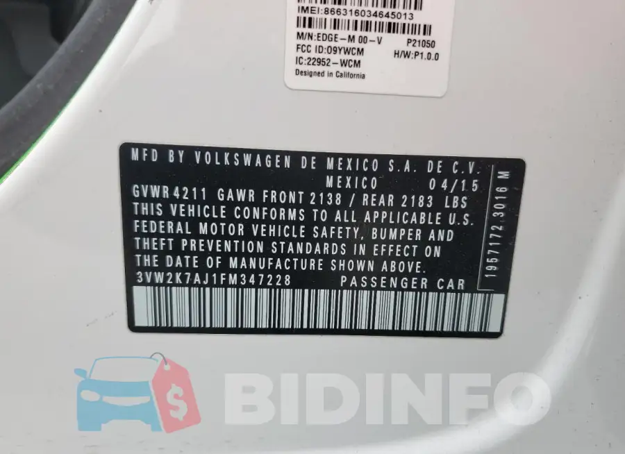 3VW2K7AJ1FM347228 Photo# 12