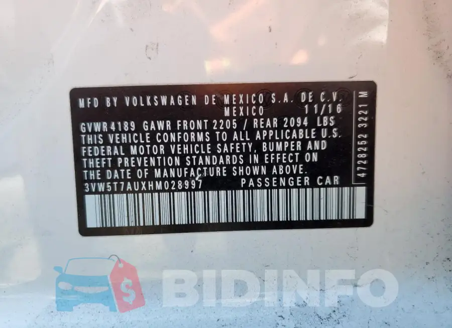 3VW5T7AUXHM028997 Photo# 13