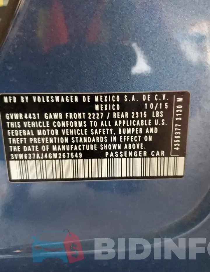 3VW637AJ4GM267549 Photo# 12