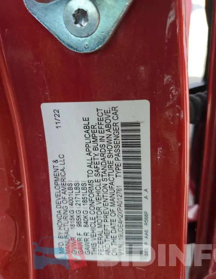 19UDE4H2XPA012761 Photo# 12