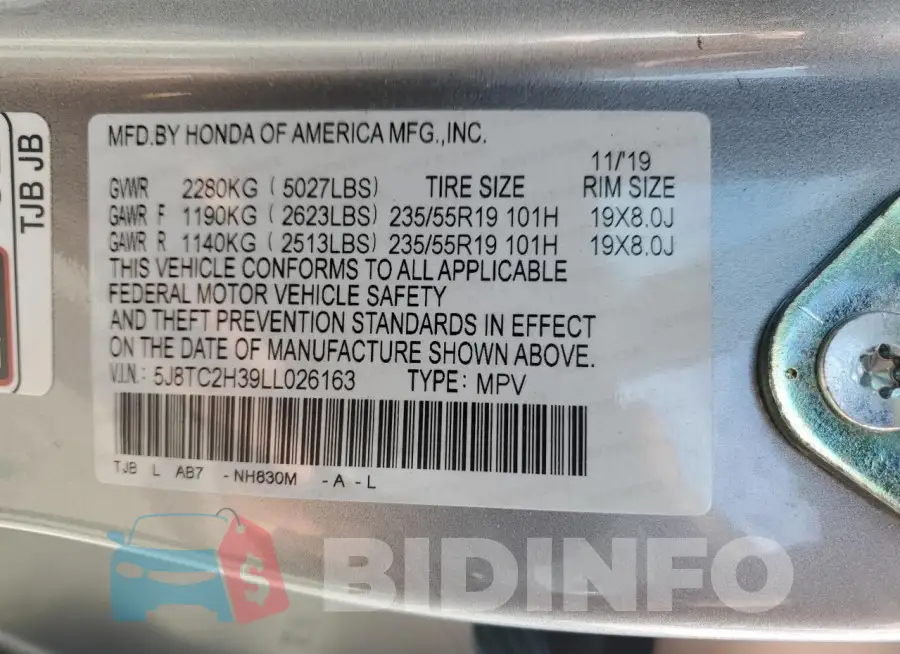 5J8TC2H39LL026163 Photo# 12