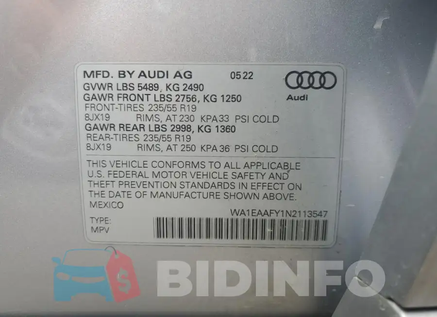 WA1EAAFY1N2113547 Photo# 14