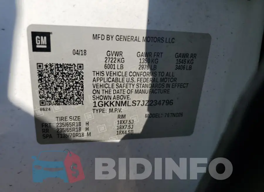 1GKKNMLS7JZ234796 Photo# 13