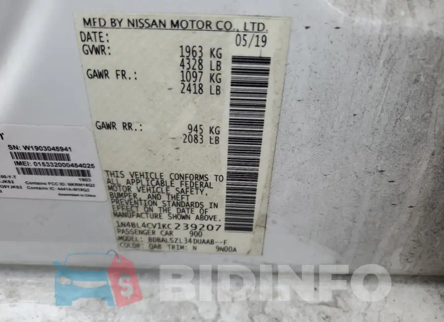 1N4BL4CV1KC239207 Photo# 12