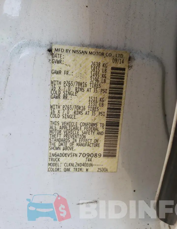1N6AD0EV5FN709089 Photo# 12