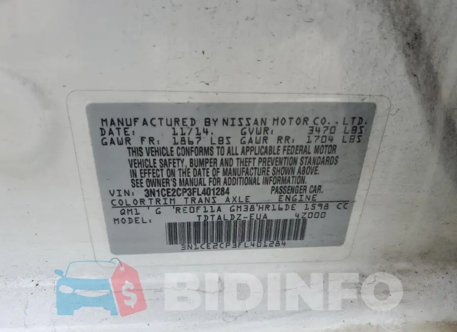 3N1CE2CP3FL401284 Photo# 12