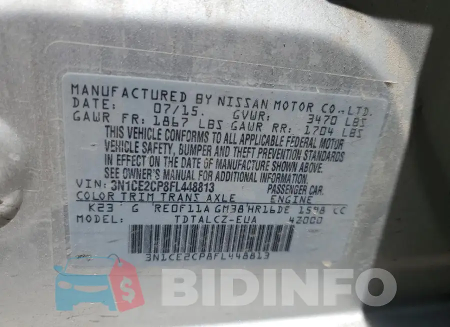 3N1CE2CP8FL448813 Photo# 12