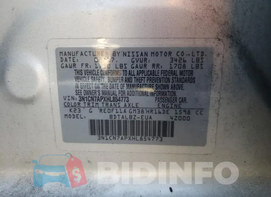 3N1CN7APXHL854773 Photo# 12