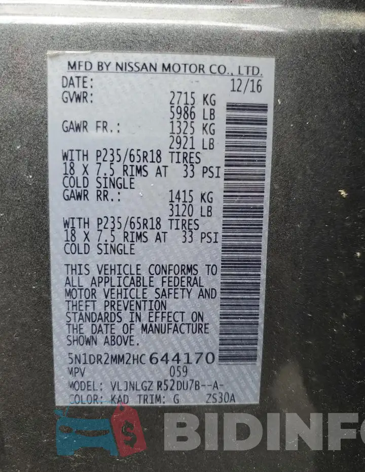 5N1DR2MM2HC644170 Photo# 13