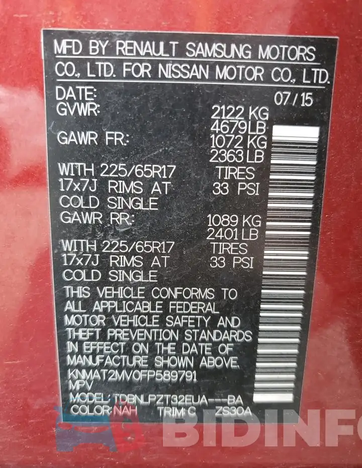 KNMAT2MV0FP589791 Photo# 14