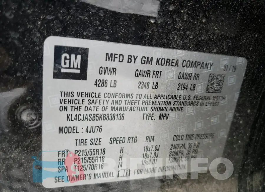 KL4CJASB5KB838136 Photo# 13