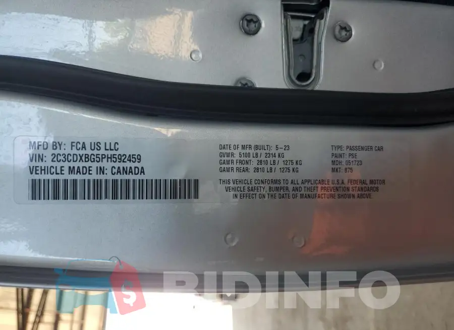 2C3CDXBG5PH592459 Photo# 12