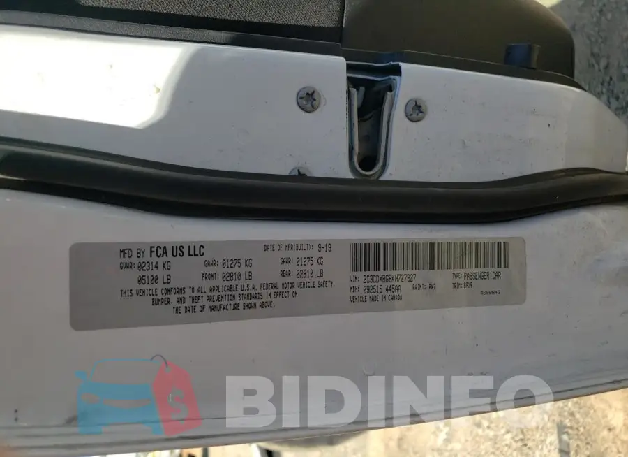 2C3CDXBG8KH727927 Photo# 12