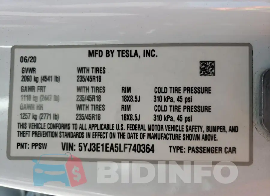 5YJ3E1EA5LF740364 Photo# 12