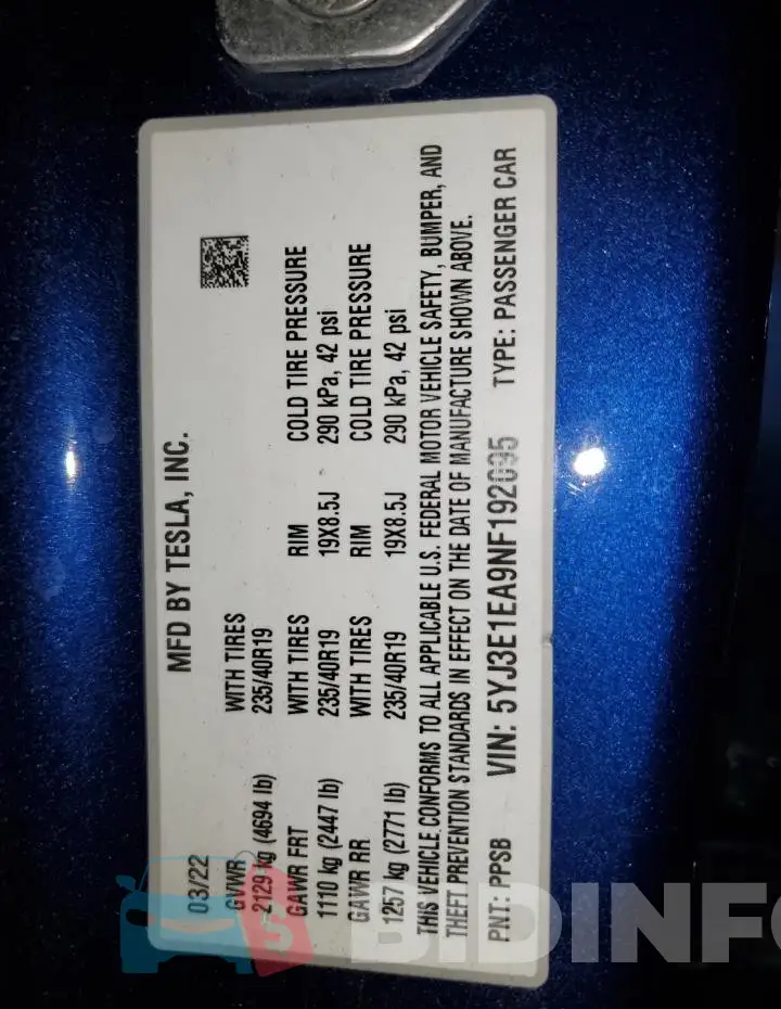 5YJ3E1EA9NF192095 Photo# 12