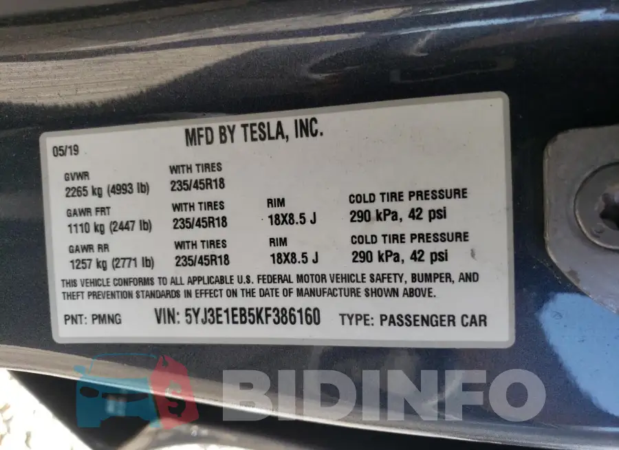 5YJ3E1EB5KF386160 Photo# 13