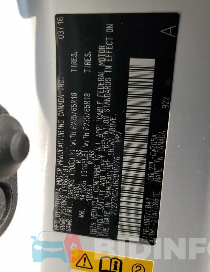 2T2ZZMCA1GC016776 Photo# 13