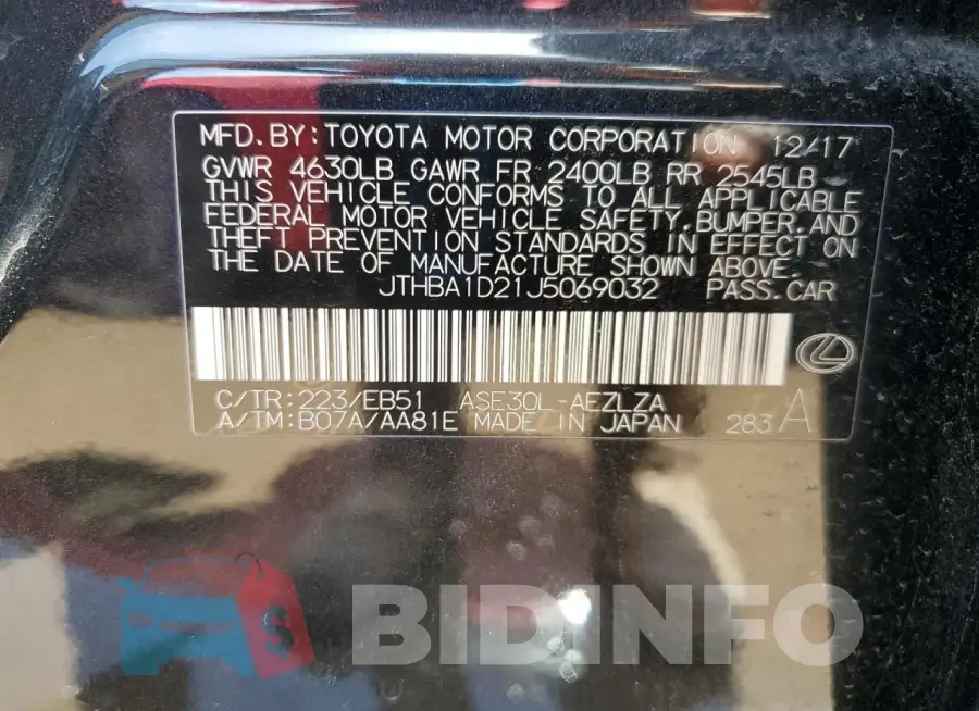 JTHBA1D21J5069032 Photo# 13