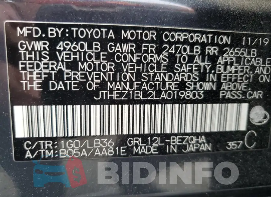 JTHEZ1BL2LA019803 Photo# 12