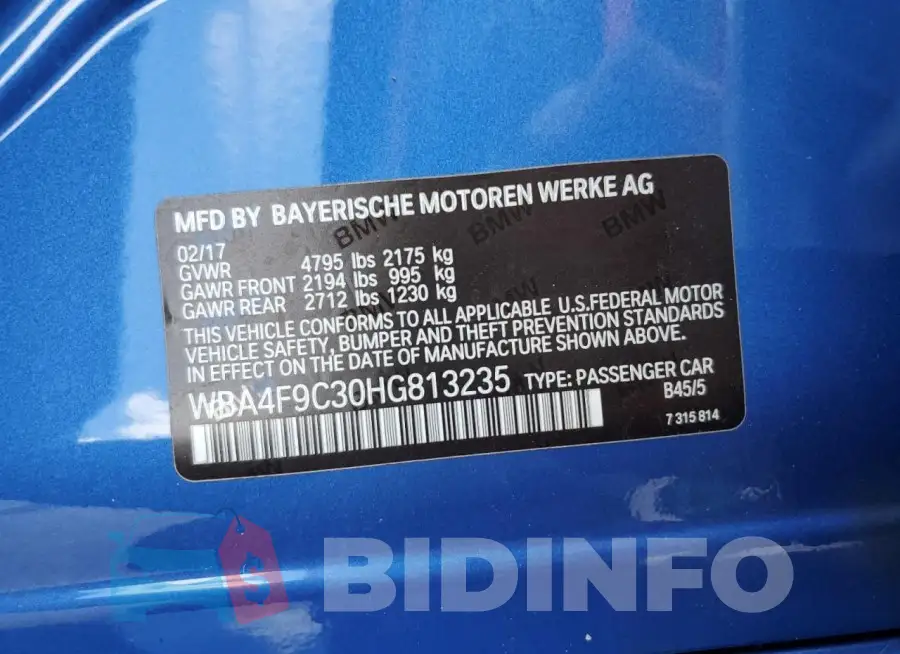 WBA4F9C30HG813235 Photo# 13