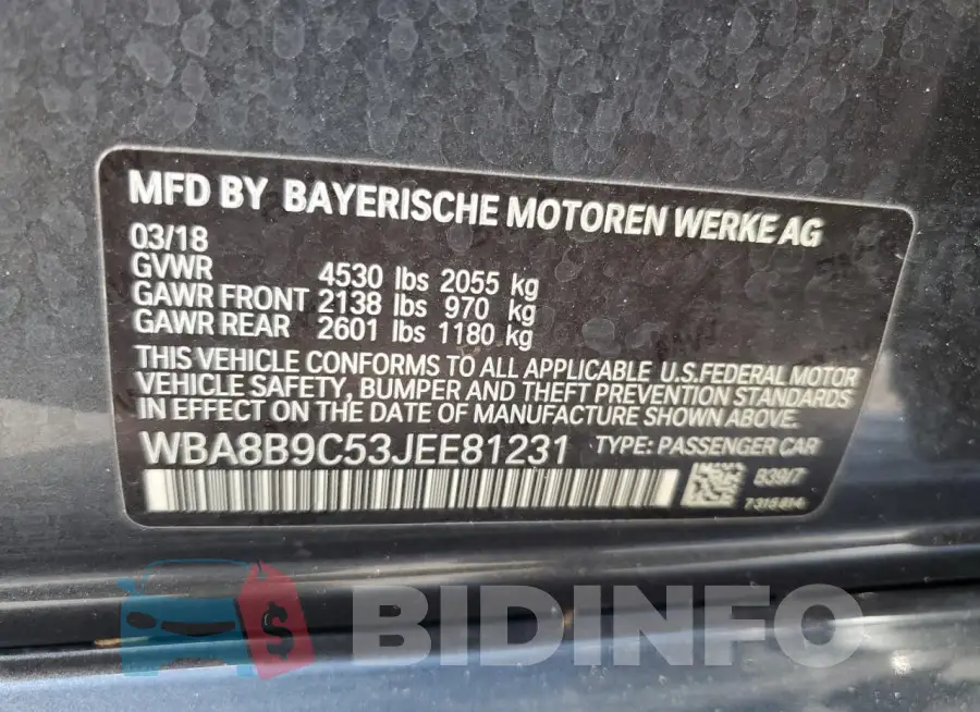 WBA8B9C53JEE81231 Photo# 13