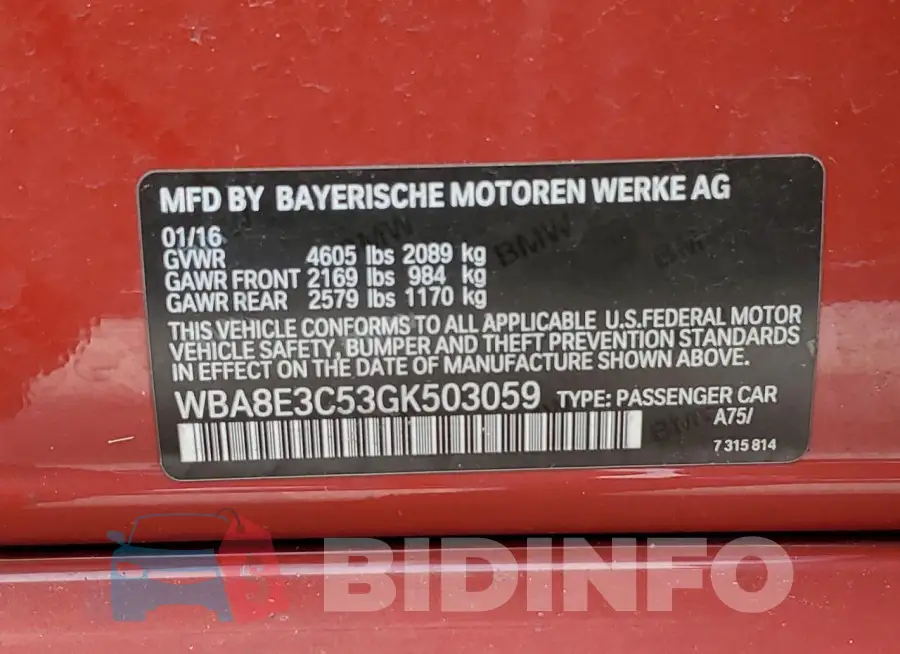 WBA8E3C53GK503059 Photo# 13